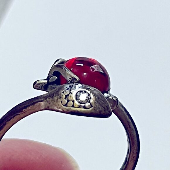 Sterling Silver Snake & Red Fox Ring – Size 10 – Whimsical Vintage Style - Picture 4 of 8